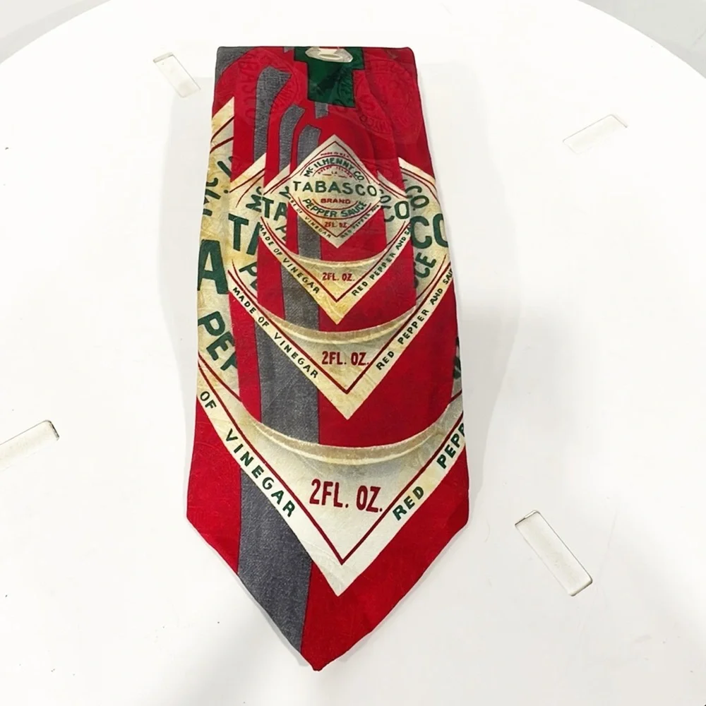Tabasco Men Tie Colorful Golf Tabasco Sauce 100% Silk USA Vintage Collectible‎